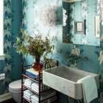 Turkuaz rengi banyo duvar kağıdı dekorasyonu
